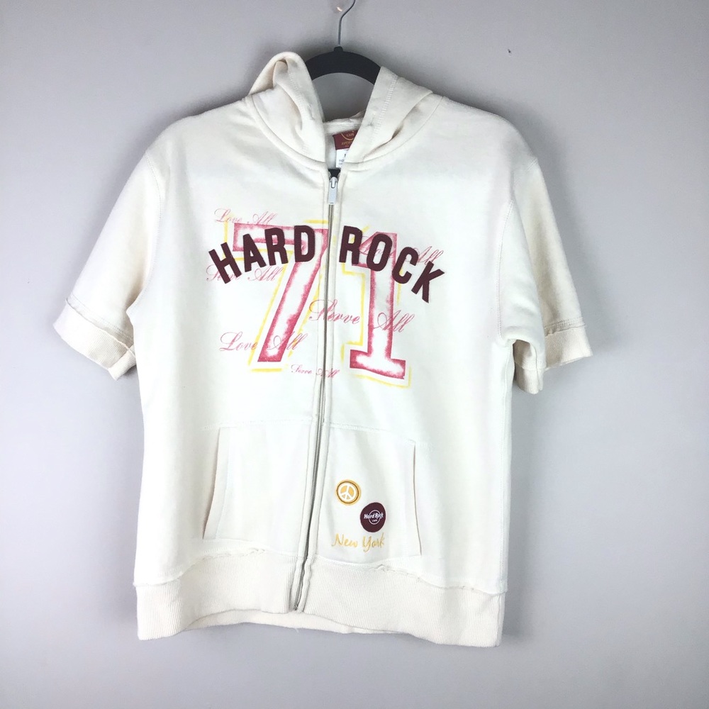 Retro Hard Rock New York Short Sleeve Hoodie Sz M